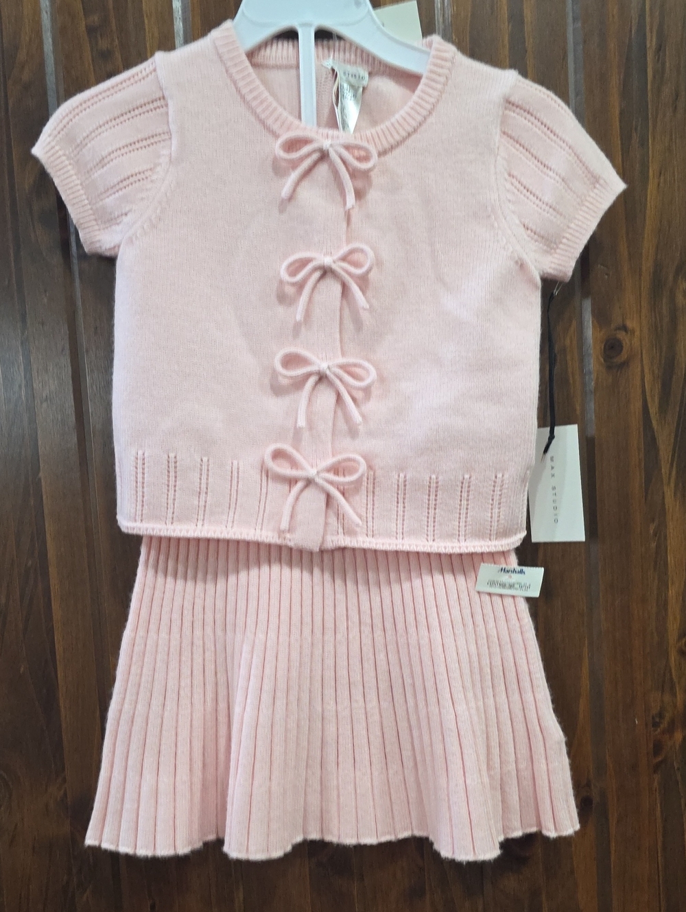 Max Studio Pink Knit Matching Set with Bow And Headband